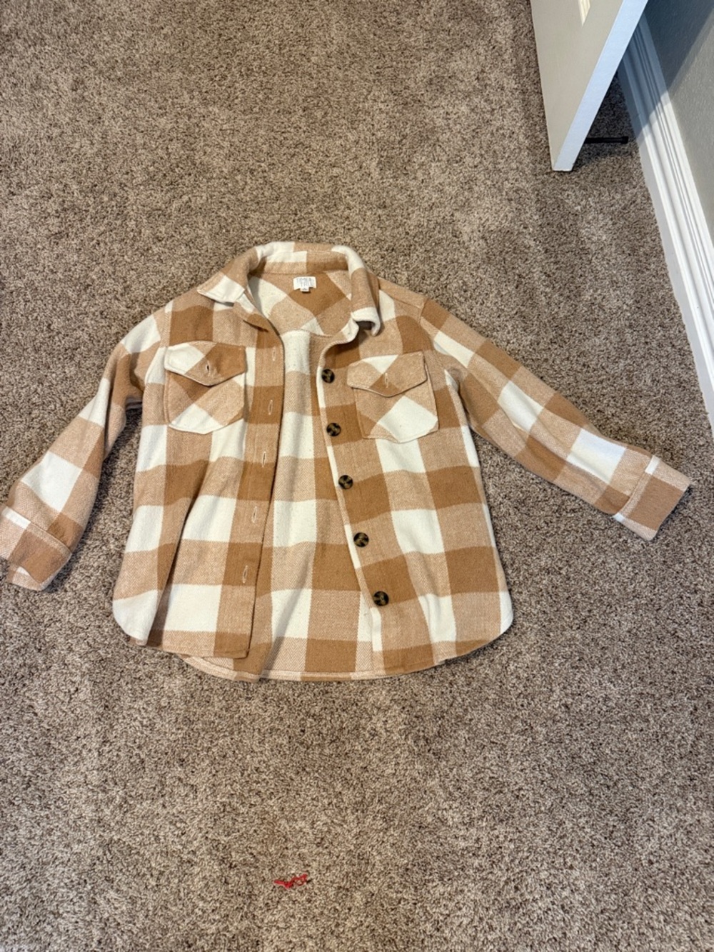 Time and Tru Beige & Cream Buffalo Check Button-Down Shacket
